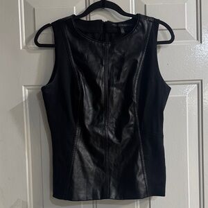 White House Black Market Black Faux Leather Panel Top